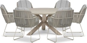 Tuinset Ronde Tuintafel 6 personen 150 cm Rope Taupe  Domani Furniture Trivento/Xento
