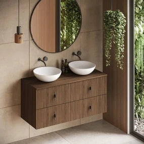 Muebles Mairi badmeubel ribbelfront 120cm walnoot met witte waskom