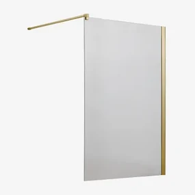 Vaste Douchewand Met 8 Mm Gehard Glas En Bristol Aluminium Geborsteld Goud & Transparant & 120 X 195 Cm - Sklum