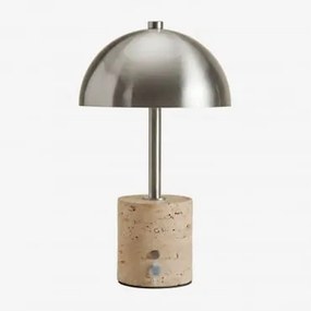 Draadloze Led-tafellamp Van Ijzer En Natuursteen Nicolas ↑35 Cm & Travertijn - Sklum