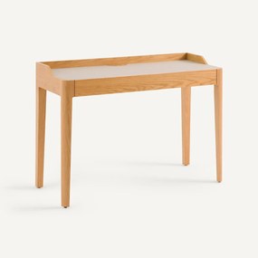Eikenfineer en leren bureau, Junius, ontwerp door Emmanuel Gallina