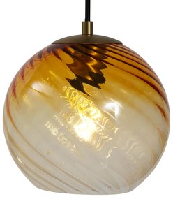 Hanglamp brons met smoke amber en groen glas rond 4-lichts - Bao Art Deco E27 Binnenverlichting Lamp