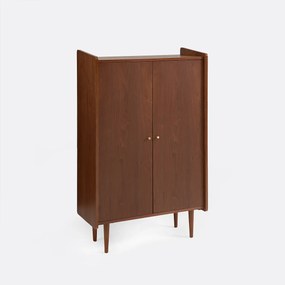 Hoge vintage buffetkast, 2 deuren, in notenhoutfineer, RONDA