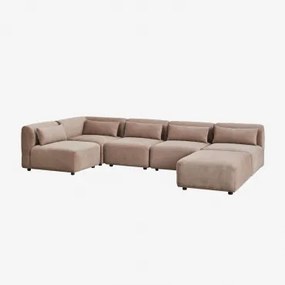 5-delige Modulaire Hoekbank Met Poef Fogler Corduroy Kameelbruin - Sklum