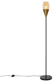 Moderne vloerlamp goud met amber glas - Drop Modern E27 Binnenverlichting Lamp