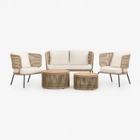 5-delige Loungeset Met 2-zitsbank, 2 Fauteuils En 2 Salontafels Calipso Natuurlijk - Sklum
