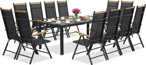 Aluminium tuinmeubelen Polywood Verona Wood met grote tafel voor 12 personen Garden Point zwart