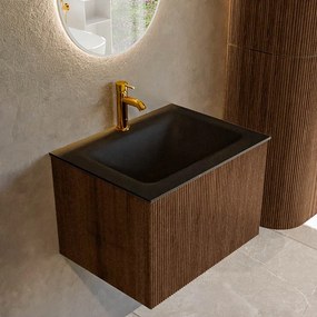 Mondiaz Kurve 60cm badmeubel walnut met 1 lade en wastafel cloud midden 1 kraangat urban