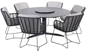Embrace Fabrice dining tuinset 160 cm rond 7 delig rope antraciet 4 Seasons Outdoor