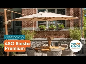 4-Seasons zweefparasol Siesta Premium 300 x 300 - woodlook/charcoal met voet en hoes
