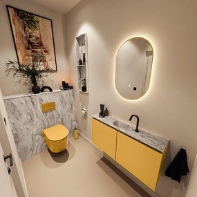 MONDIAZ TURE-DLUX 100cm toiletmeubel Ocher. EDEN wastafel Glace positie midden. Met 1 kraangat. TUREDX100OCHM1GLA