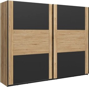 Kledingkast Livdela 104, Zwart, Licht eiken, 219x270x58cm, 209.2 kg, Kledingkast deuren: Schuivend