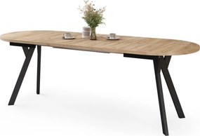 Mazzoni ALMO Craft Eiken Goud / zwarte poten - OVALE UITSCHUIFTAFEL 120-220 cm VOOR 10-12 PERSONEN