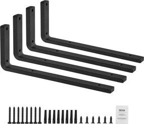VEVOR Plankdragers, 410 x 155 x 35 mm, 4-pack, robuuste zwevende plankdragers, plankdragers, 10 mm dikke matzwarte L-vormige plankdrager, stalen plankdrager met een draagvermogen van 72,6 kg