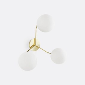 Driedubbele wandlamp in messing en opaline glas, Moricio