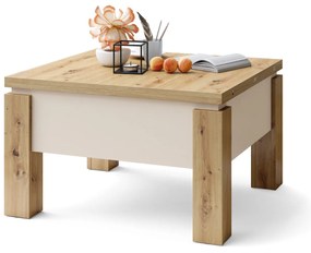 Mazzoni OSLO eiken artisan / beige, uitklapbare salontafel met in hoogte verstelbaar  blad