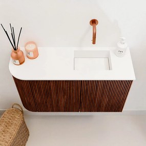 Mondiaz Joya 70cm toiletmeubel ronding links ruby met wastafel faye rechts zonder kraangat talc