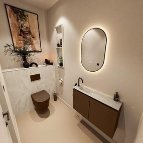 MONDIAZ TURE-DLUX 80cm toiletmeubel Rust. EDEN wastafel Ostra positie links. Met 1 kraangat. TUREDX80RUSL1OST