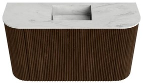 Mondiaz Joya DLux 75cm toiletmeubel ronding links/rechts walnut met wastafel faye midden zonder kraangat opalo