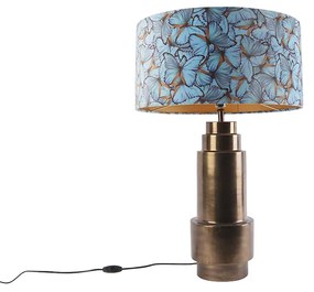 Tafellamp brons met velours vlinder kap 50 cm - Bruut Art Deco E27 cilinder / rond Binnenverlichting Lamp