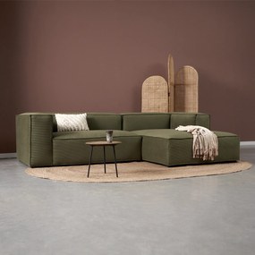 Groen Rib Bank Met Chaise Longue Rechts