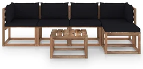 vidaXL 6-delige Loungeset met zwarte kussens