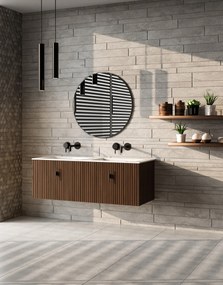 Muebles Raya badmeubel ribbelfront 120cm walnoot met witte wastafel zonder kraangat