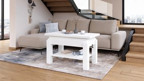BRAVO wit – uitschuifbare en in hoogte verstelbare salontafel, tafel met plank