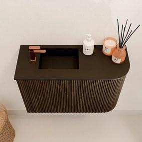 Mondiaz Joya 60cm toiletmeubel ronding rechts walnut met wastafel faye links 1 kraangat urban