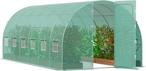 VEVOR Walk-In Tunnelkas, 6,8 x 2,3 x 2,3 m, kunststof tunnelkas, plantenkas met gegalvaniseerd stalen frame, groene PE-afdekking, draaideur en 12 oprolramen voor buitengebruik