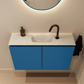 Mondiaz Ture DLux toiletmeubel 80cm jeans met wastafel ostra midden met kraangat