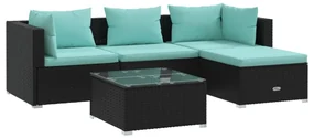 vidaXL 5-delige Loungeset met kussens poly rattan zwart