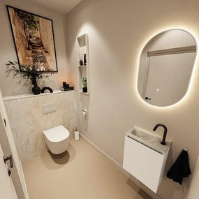 MONDIAZ TURE-DLUX 40cm toiletmeubel Talc. EDEN wastafel Ostra positie links. Met 1 kraangat. TUREDX40TALL1OST