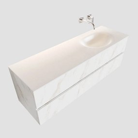 Zaro Sevilla Solid Surface badmeubel 150cm wit marmer zonder kraangat spoelbak rechts met 2 lades