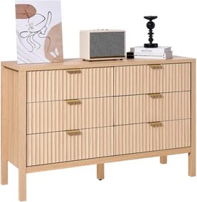 VEVOR ladekast met 6 gecanneleerde lades en schuif- en kantelbeveiliging, minimalistische moderne ladekastorganizer voor woonkamer, slaapkamer, hal en gang (licht hout)