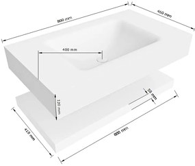 Zaro Alan badmeubel 80cm met planchet talc en vrijhangende wastafel cloud midden 1 kraangat urban