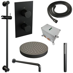 Brauer Stripe inbouw regendouche met 25cm hoofddouche, met gebogen muurarm, glijstang en staafhanddouche set 20 zwart mat