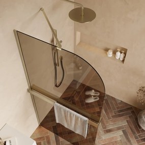 Saniclear Dawn afgeronde inloopdouche 120cm geborsteld messing met bronsglas en handdoekhouder
