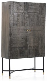 Eleonora Isa Grijze Kast Mangohout Met Snijwerk - 90x40x160cm.
