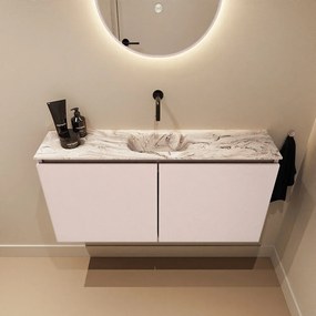 Mondiaz Ture DLux toiletmeubel 100cm rosee met wastafel glace midden zonder kraangat