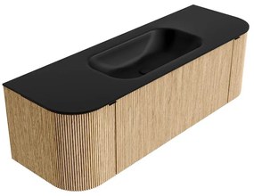 Mondiaz Kurve 140cm badmeubel ronding links/rechts oak met 1 lade en 2 deuren en wastafel big small midden 1 kraangat urban