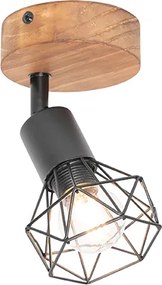 Industriële spot zwart met hout draai- en kantelbaar - Mosh