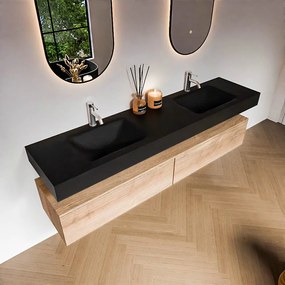 Zaro Alan badmeubel 190cm washed oak 2 lades met vrijhangende wastafel cloud dubbel 2 kraangaten urban