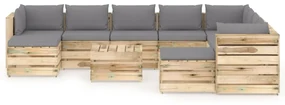 vidaXL 11-delige Loungeset met kussens groen geïmpregneerd hout