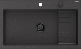 Mexen Omar granieten gootsteen 1-kamer 800 x 480 mm, zwart gespikkeld, zwarte sifon - 6520801005-76-B