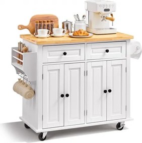 VEVOR Serveerwagen Keukenwagen 1100 x 450 x 825 mm, Draagvermogen 136 kg Keukeneiland Keukenkast, Rolwagen Keukenwagen met handdoekhouder en 2 lades, Magnetronkast Keukenwagen Massief hout