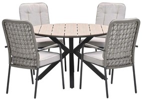 Garden Impressions Aleria tuinset 5-delig taupe - Tulli tuintafel Ø122x75 cm - light teak vironwood