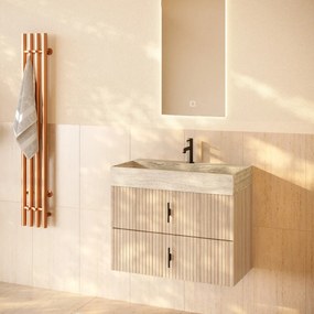 Muebles Murcia badmeubel ribbelfront 80cm naturel eiken met White Travertin wastafel met kraangat