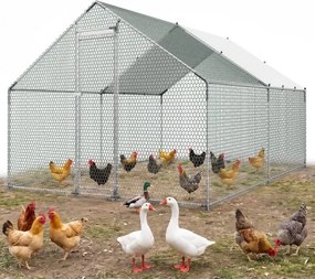VEVOR kippenhok 3x4x2 m, inloopren met overkapping, kippenhok met torendak en veiligheidsslot, eenden- en konijnenhok, pluimveeverblijf voor achtertuin, boerderij of erf