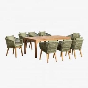 Set Van Rechthoekige Eettafel (200x100 Cm) In Donal Wood En 8 Barker Eetkamerstoelen Bamboe Groen - Sklum